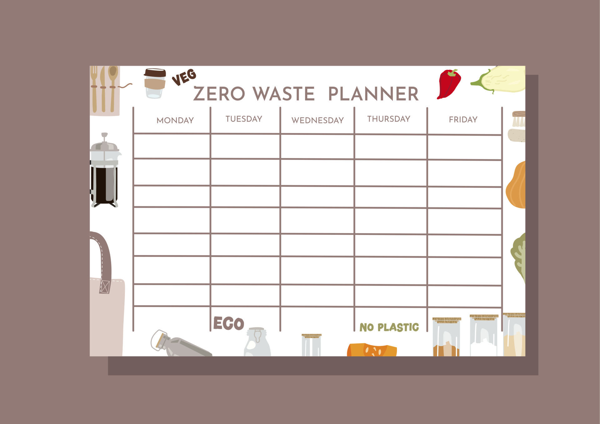 Zero waste horizontal monthly planner 22803688 Vector Art at Vecteezy