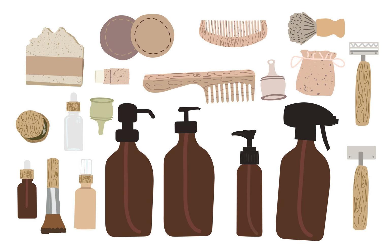 set of eco friendly and zero waste cosmetic and hygiene items vector