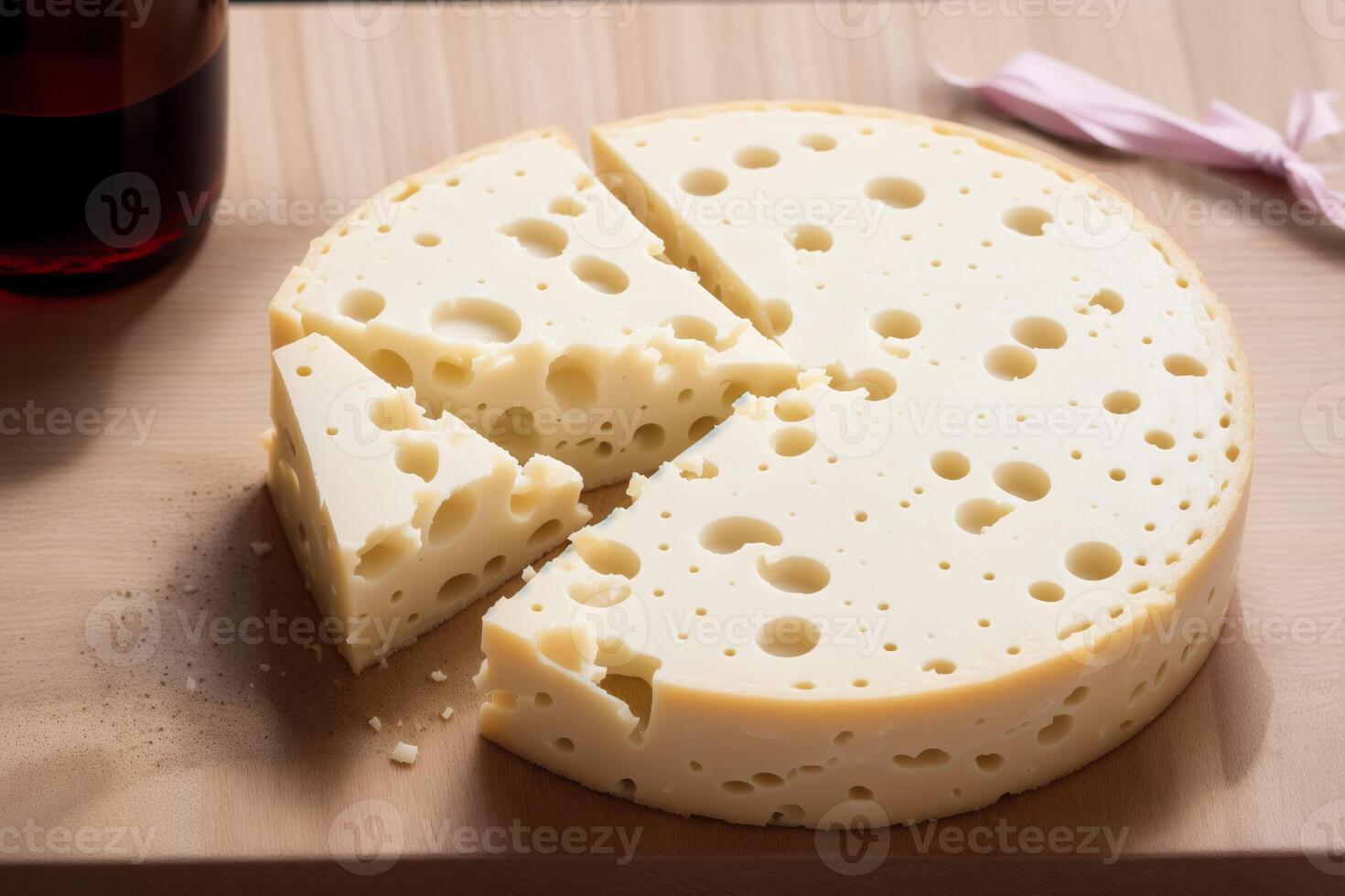 Cheese collection, variety of cheeses with tomatoes on wooden background. photo