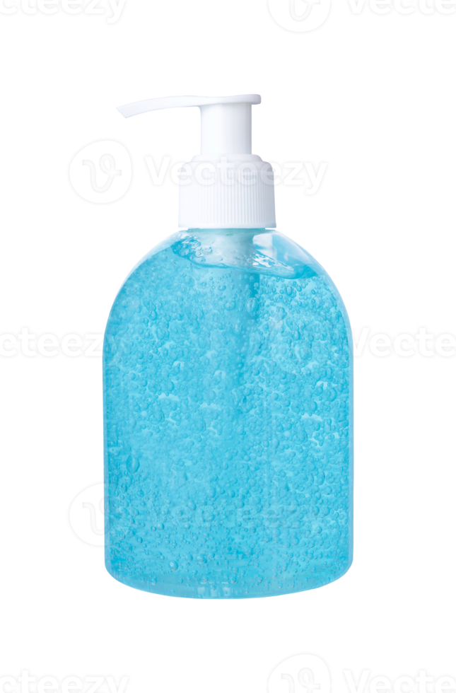 Bottle of hand sanitizer with blue gel isolated on transparent background.png png