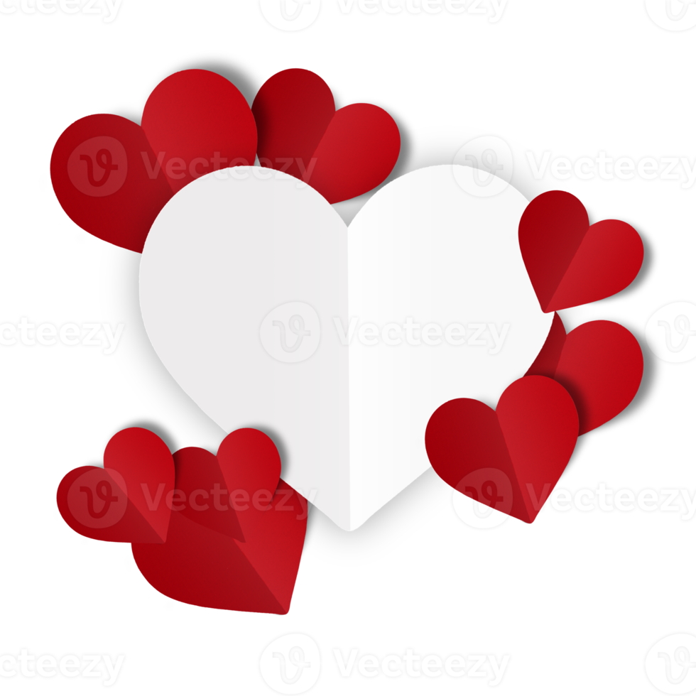 Red paper hearts isolated on transparent background. Valentine's day. png
