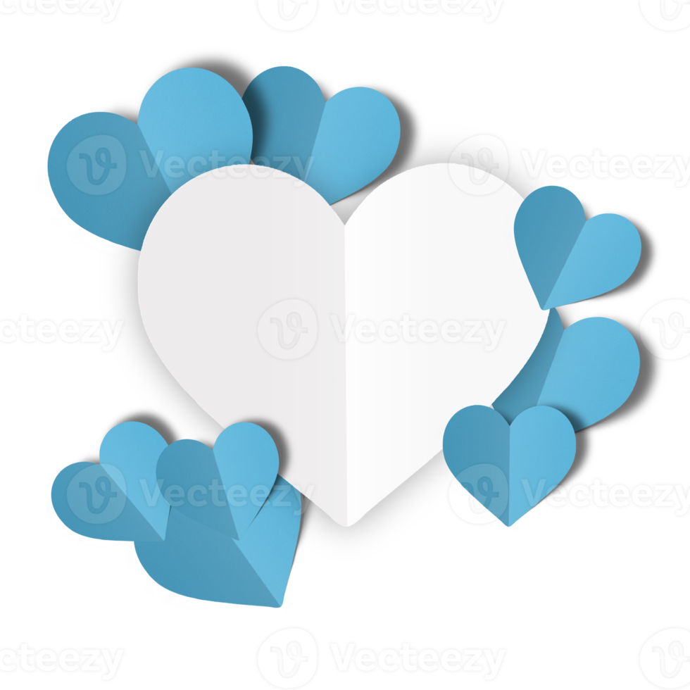 Light blue paper hearts isolated on transparent background. Valentine's day. png