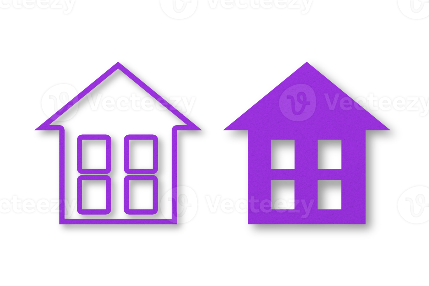 Purple paper cut house shapes apart on transparent background. png