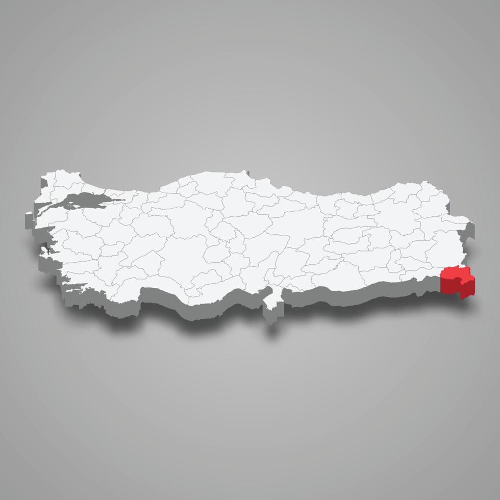 Hakkari region location within Turkey 3d map vector