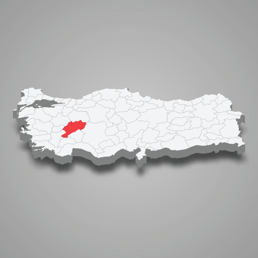 Afyonkarahisar region location within Turkey 3d map vector