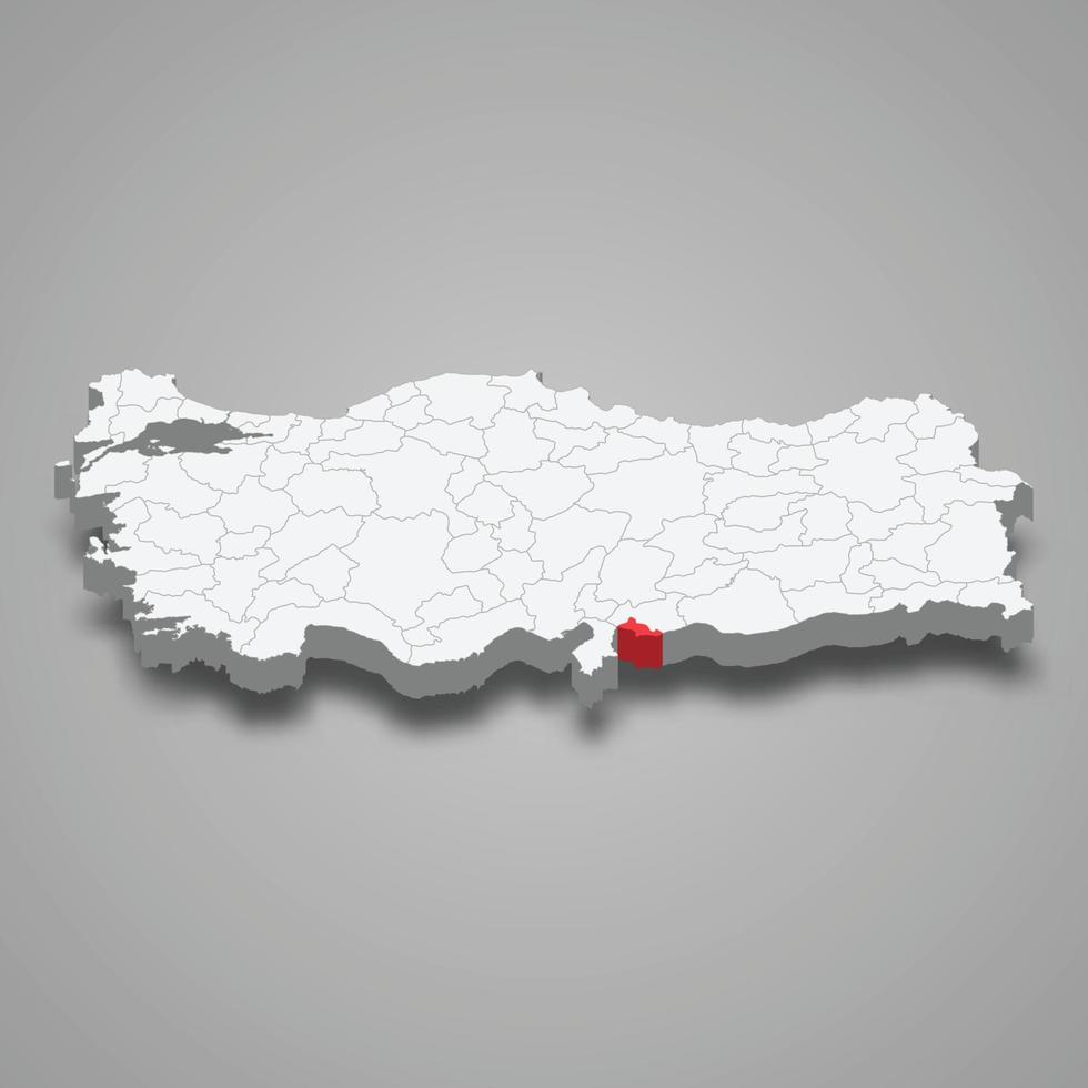 Kilis region location within Turkey 3d map vector