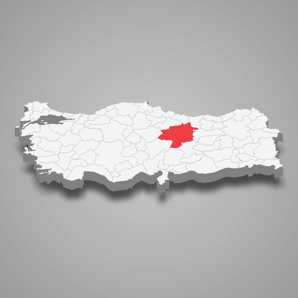 sivas región ubicación dentro Turquía 3d mapa vector