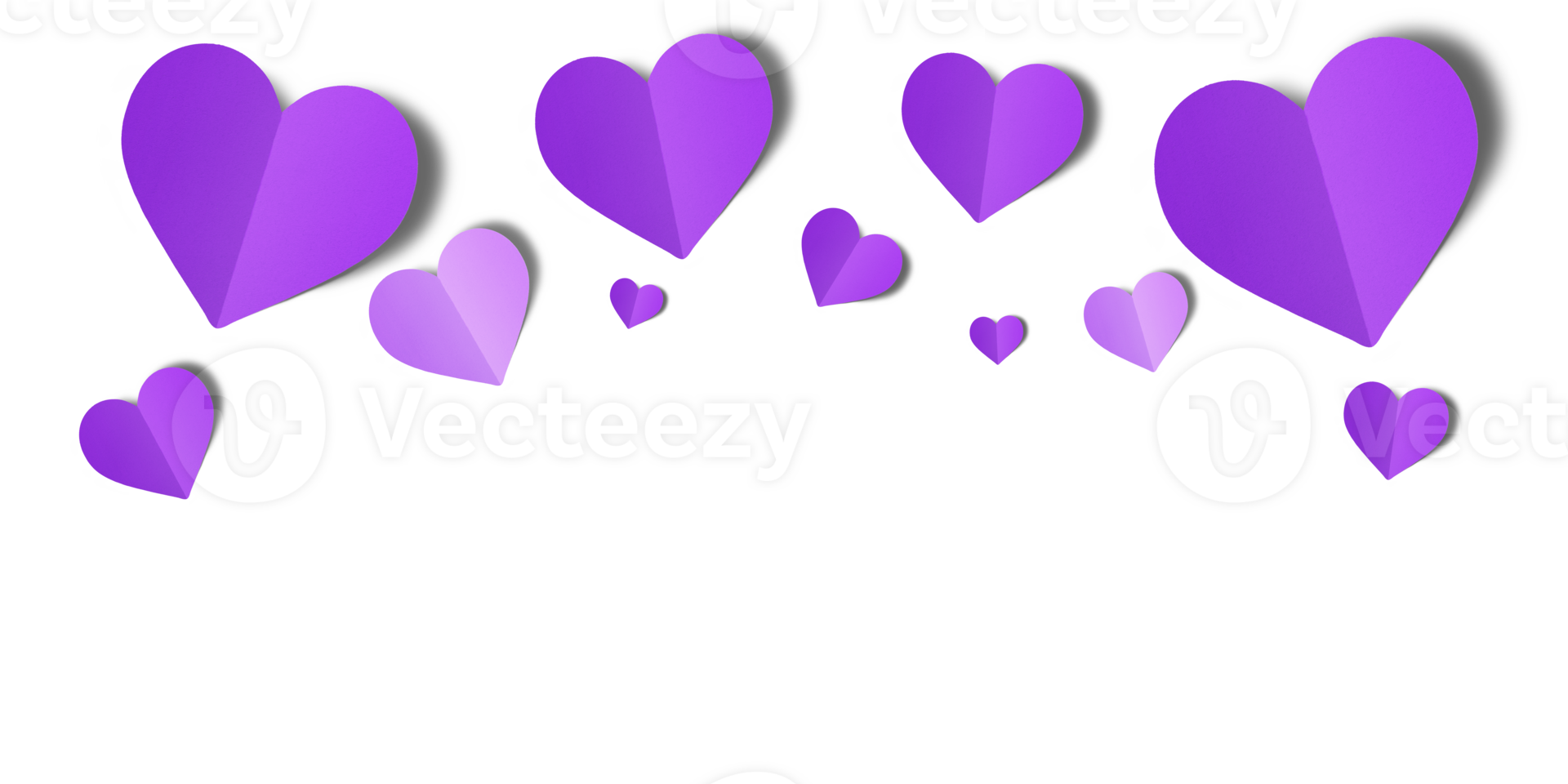 Purple paper hearts isolated on transparent background. Valentine's day. png