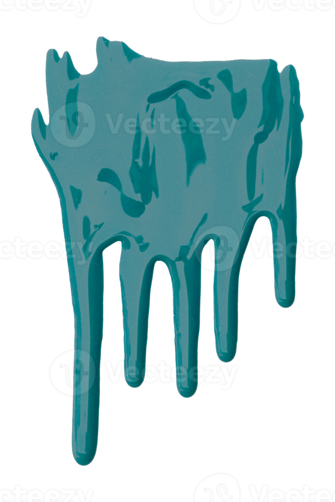 Green, bluish-green with pigments flowing down, isolated on transparent background, close-up. png