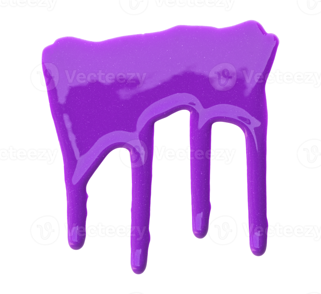 Purple color with pigment flowing down. Isolated on transparent background. png
