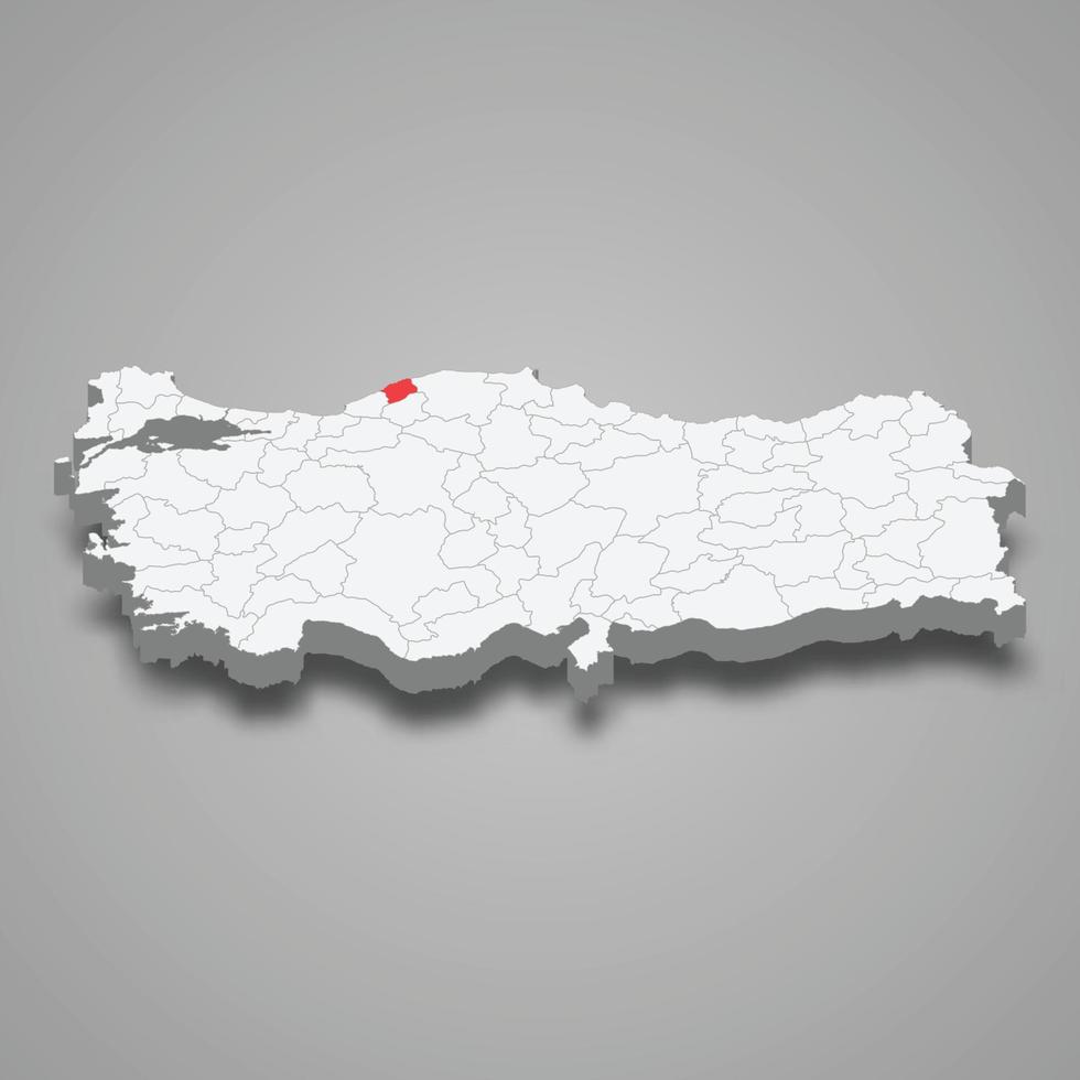 Bartin region location within Turkey 3d map vector