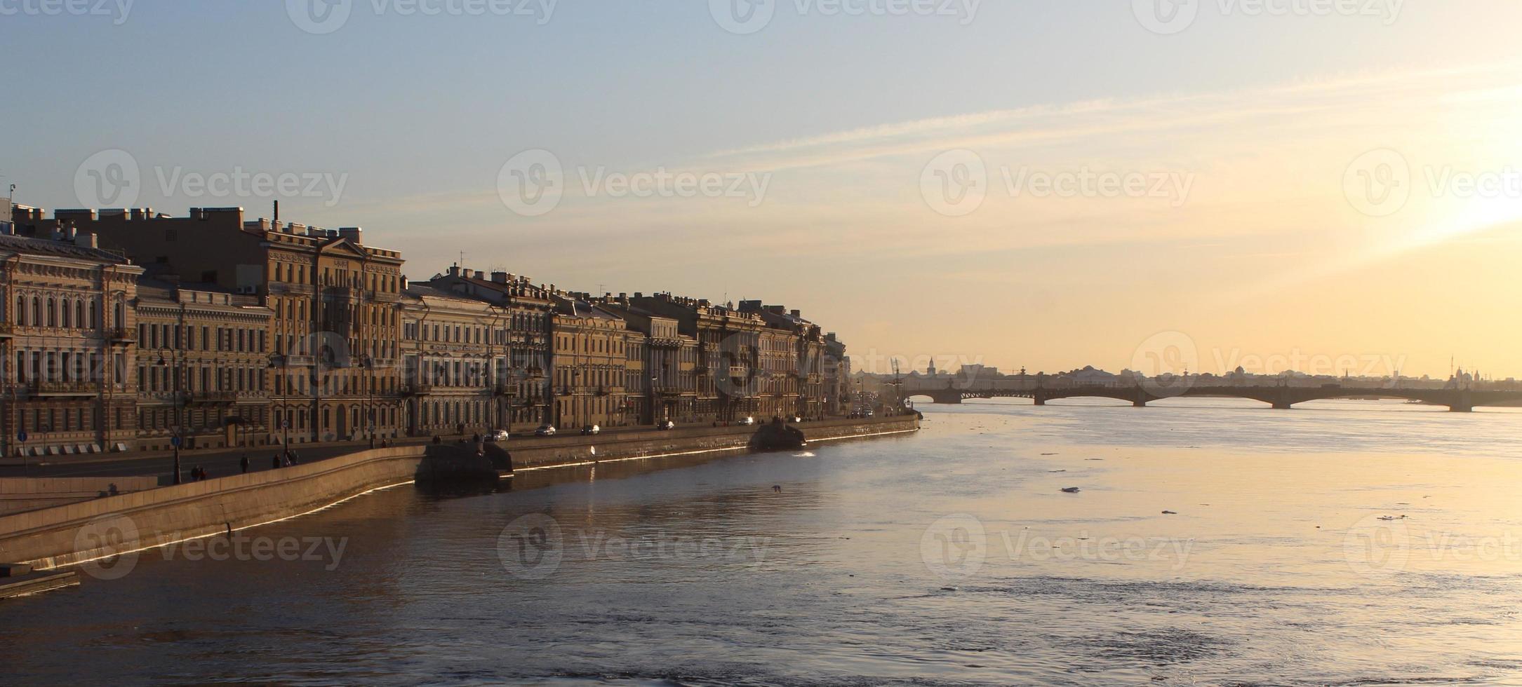 Old houses on the Neva embankment in St. Petersburg, Russia photo