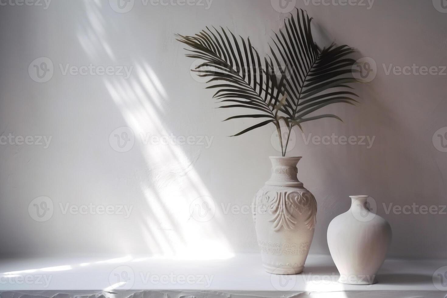 indoor view with pot and palm leaves photo