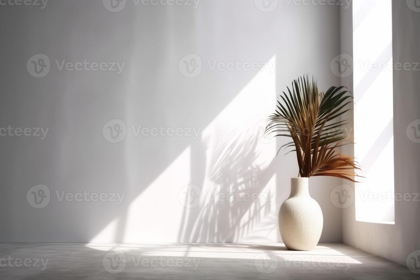 indoor view with pot and palm leaves photo