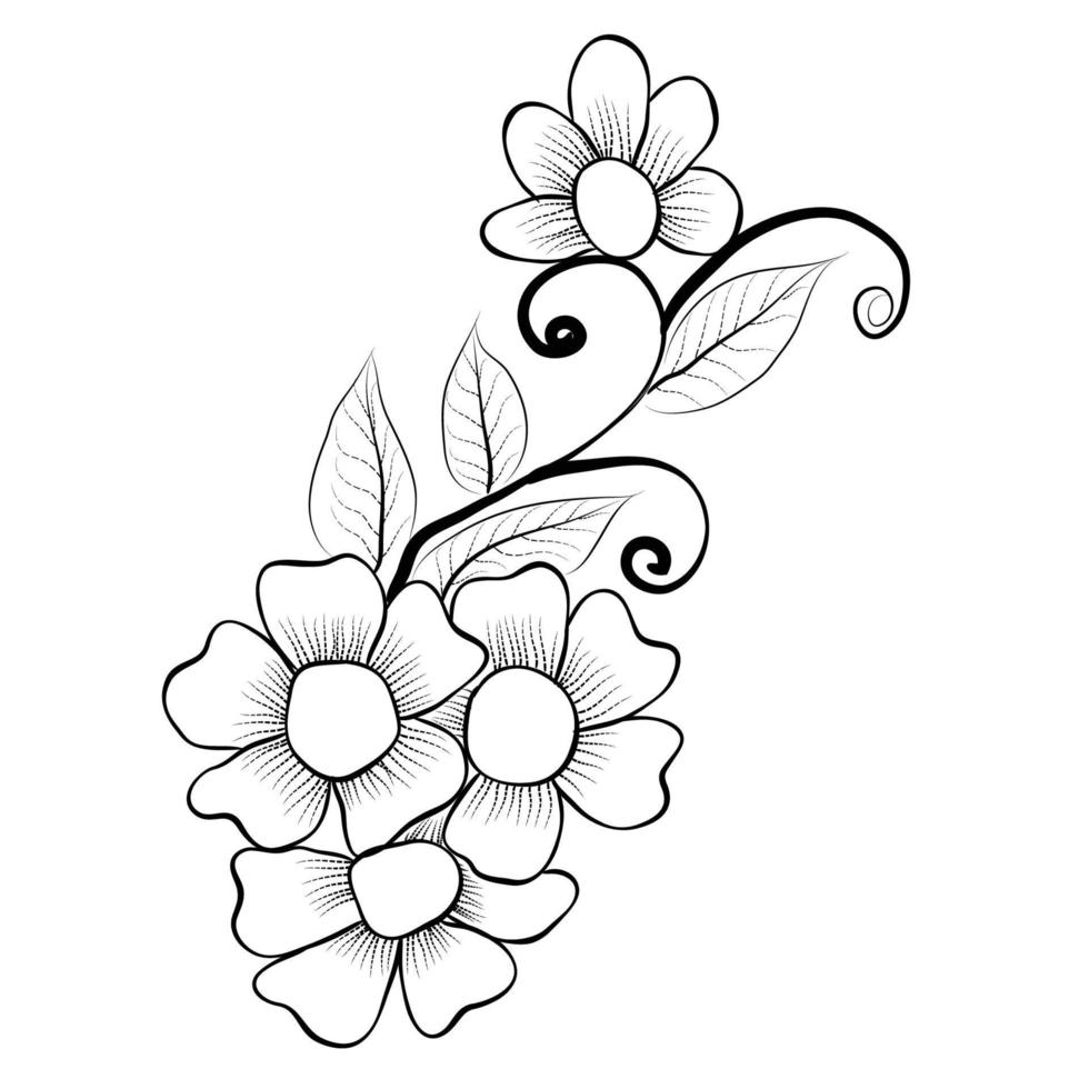 Free Vector line art and hand drawing flower art black and white flat
