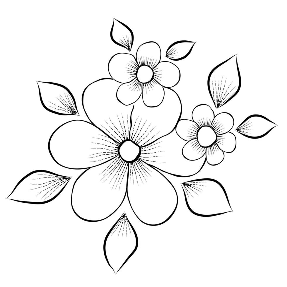 Free Vector line art and hand drawing flower art black and white flat design simple flower