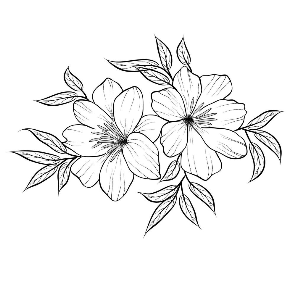 gratis vector línea Arte y mano dibujo flor Arte negro y blanco plano diseño sencillo flor