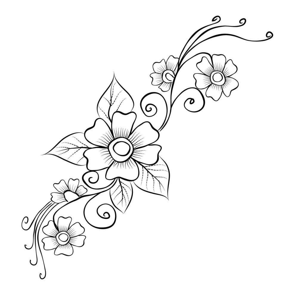 Free Vector line art and hand drawing flower art black and white flat design simple flower