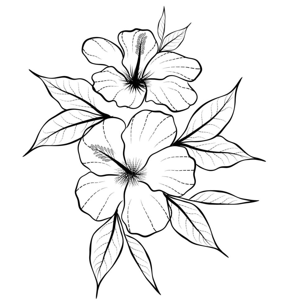 Free Vector line art and hand drawing flower art black and white flat design simple flower