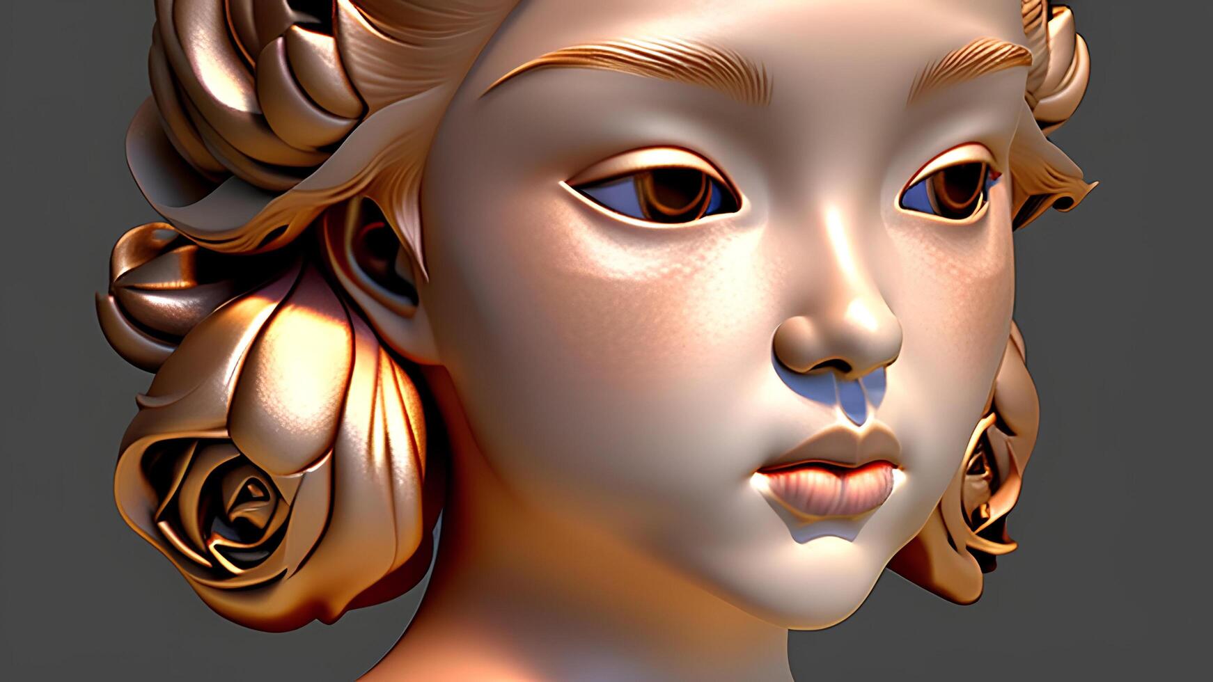 the floral art design in center girl face 3D design of golden color photo