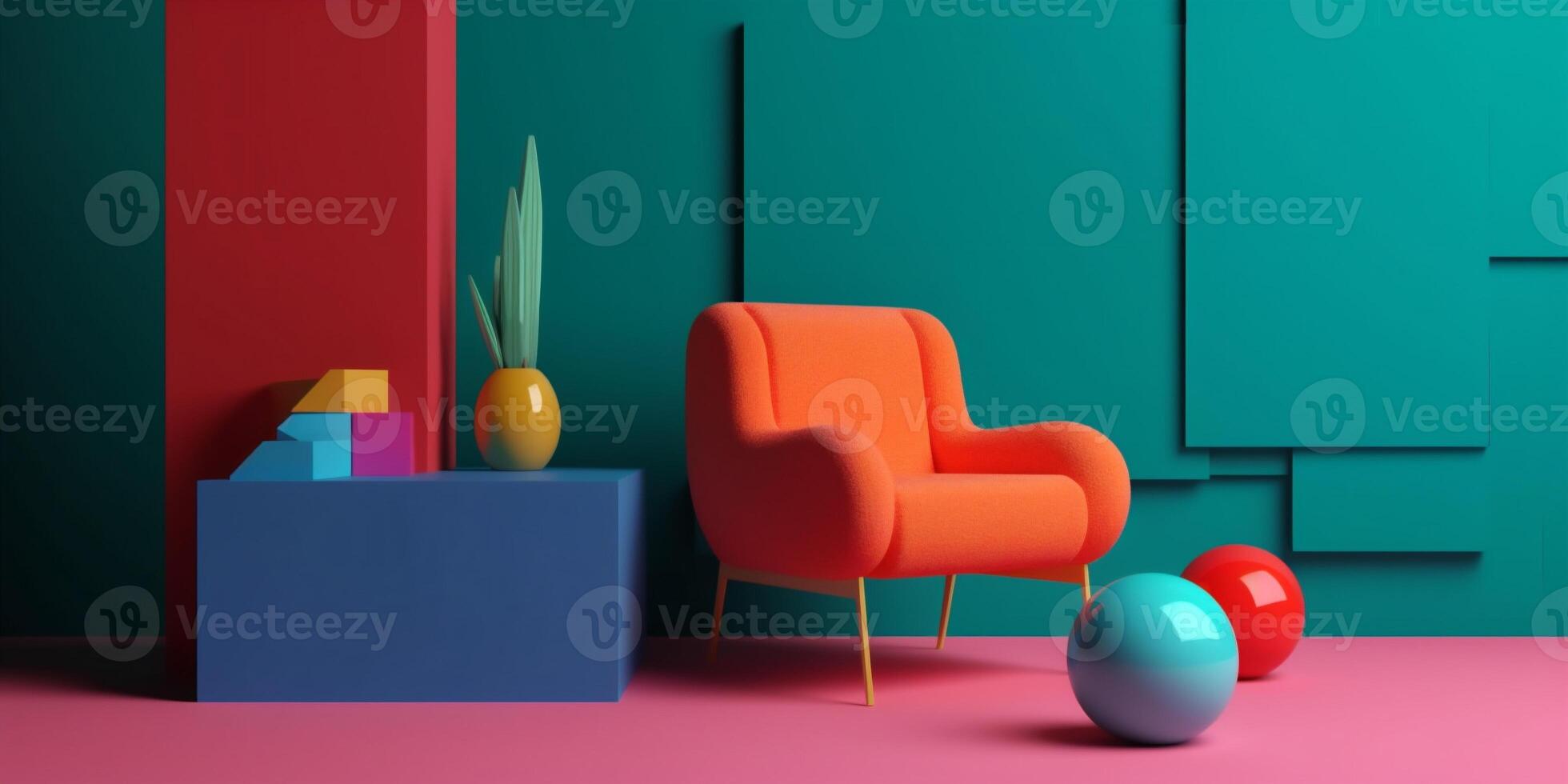 colorful contemporary indoor view with modern furniture photo