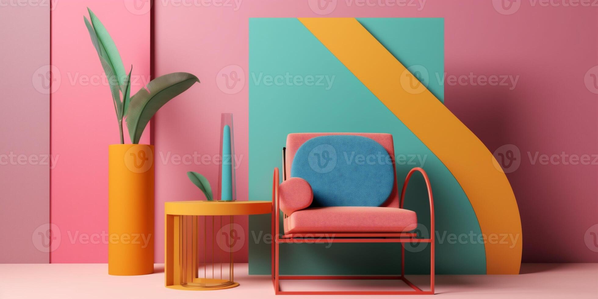 ai generado vistoso contemporáneo interior ver con moderno mueble foto