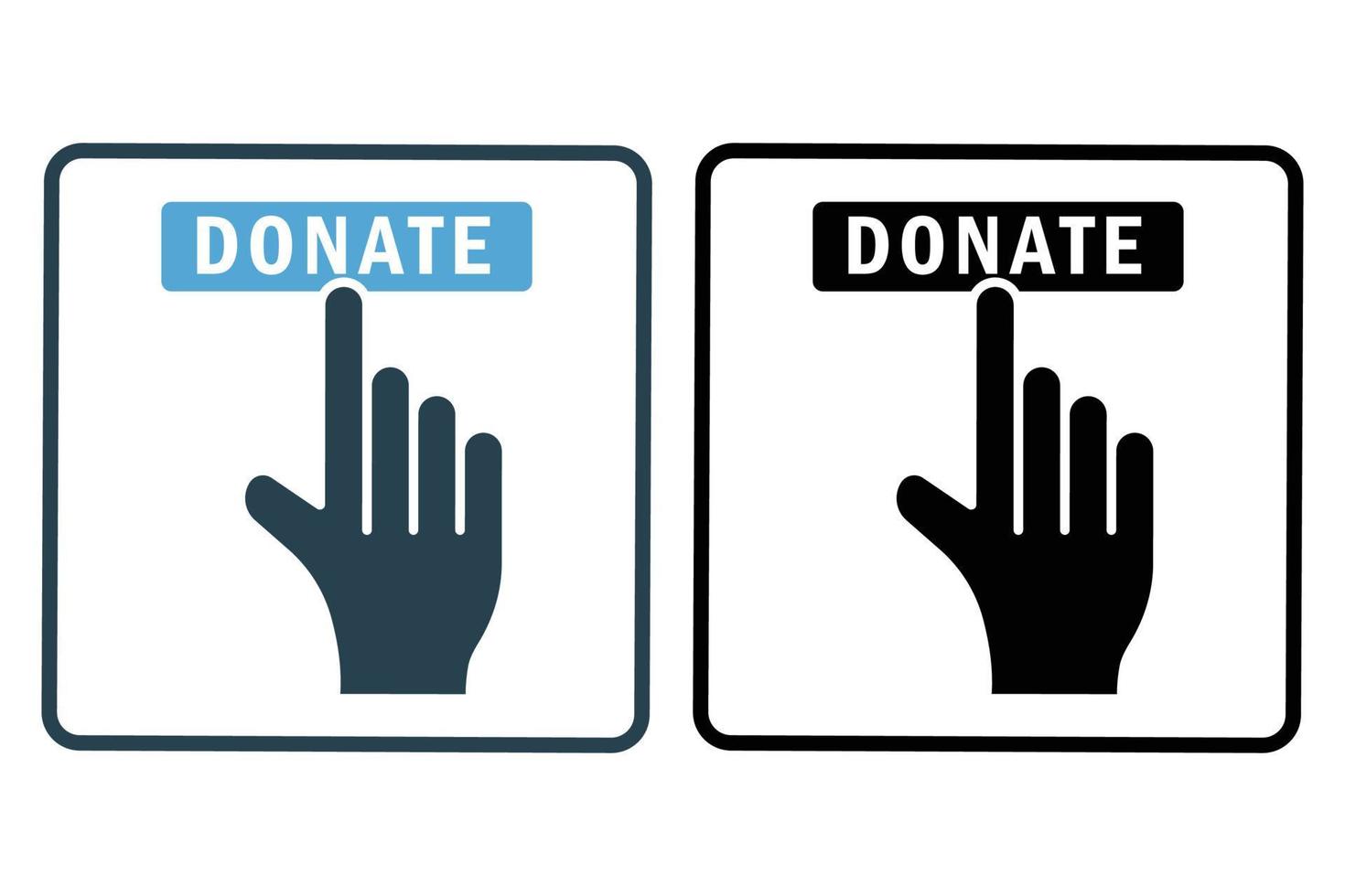 Donation icon illustration. Hand touch with donate. icon related to charity. Solid icon style. Simple vector design editable