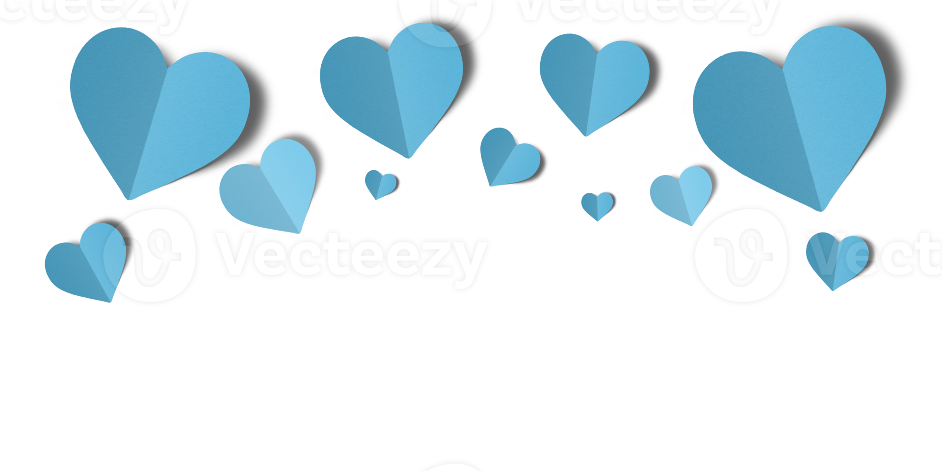 Light blue paper hearts isolated on transparent background. Valentine's day. png