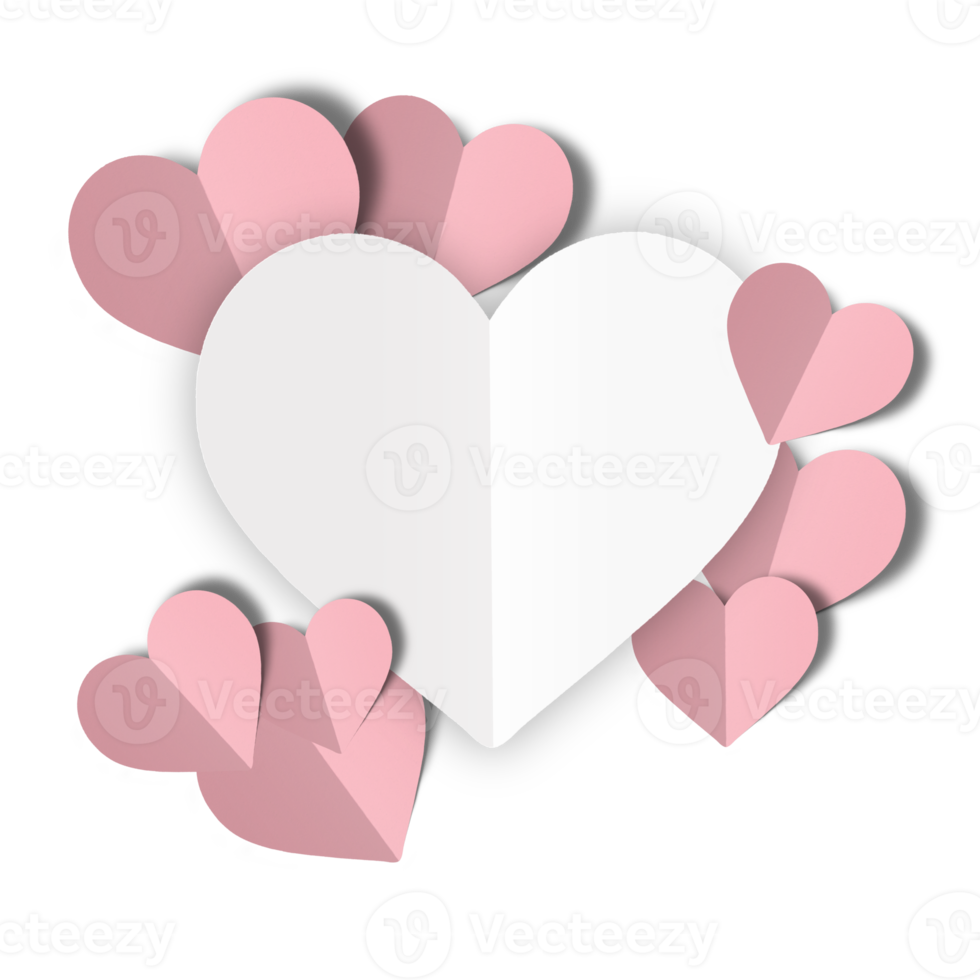 Pink paper hearts isolated on transparent background. Valentine's day. png