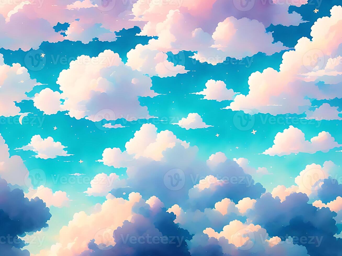 cozy anime clouds background with light pink and blue color. photo