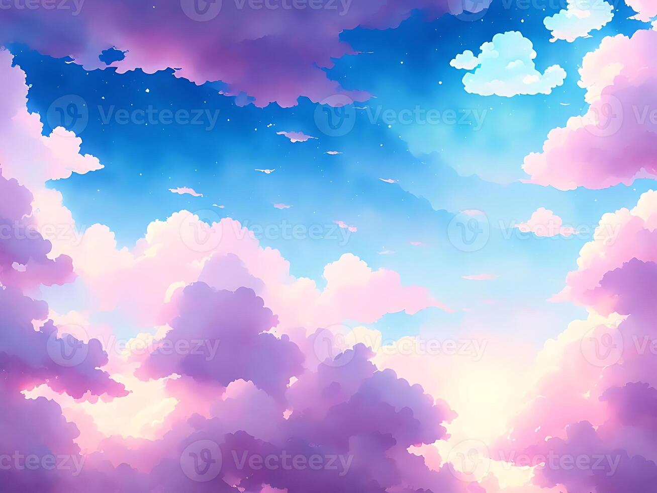 cute anime clouds background with pink and blue pastel color copy space. photo