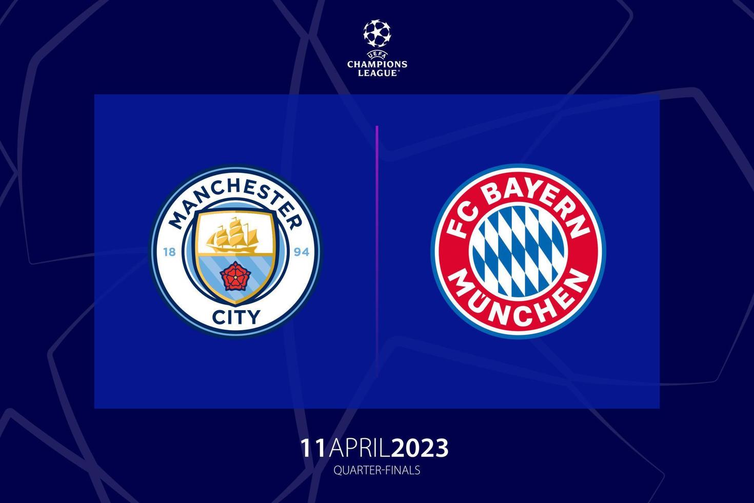 UEFA Champions League 2023 quarter-final between Manchester City versus Bayern Munich, game one. Tbilisi, Georgia - April 06, 2023. vector