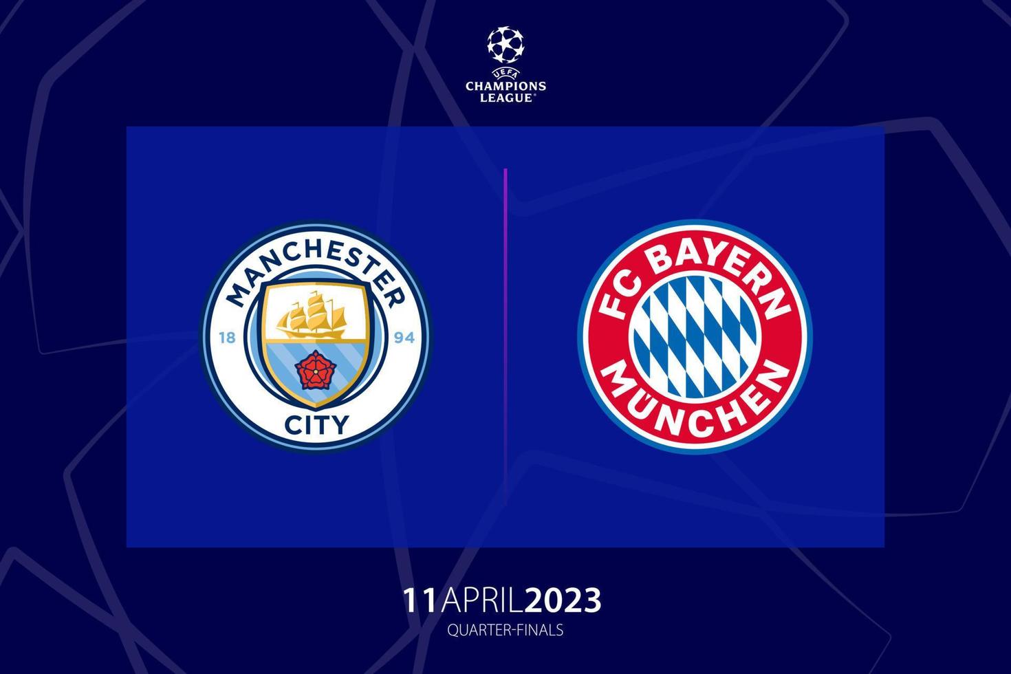 uefa campeones liga 2023 cuartos de final Entre Manchester ciudad versus bayern Munich, juego uno. tiflis, Georgia - abril 06, 2023. vector