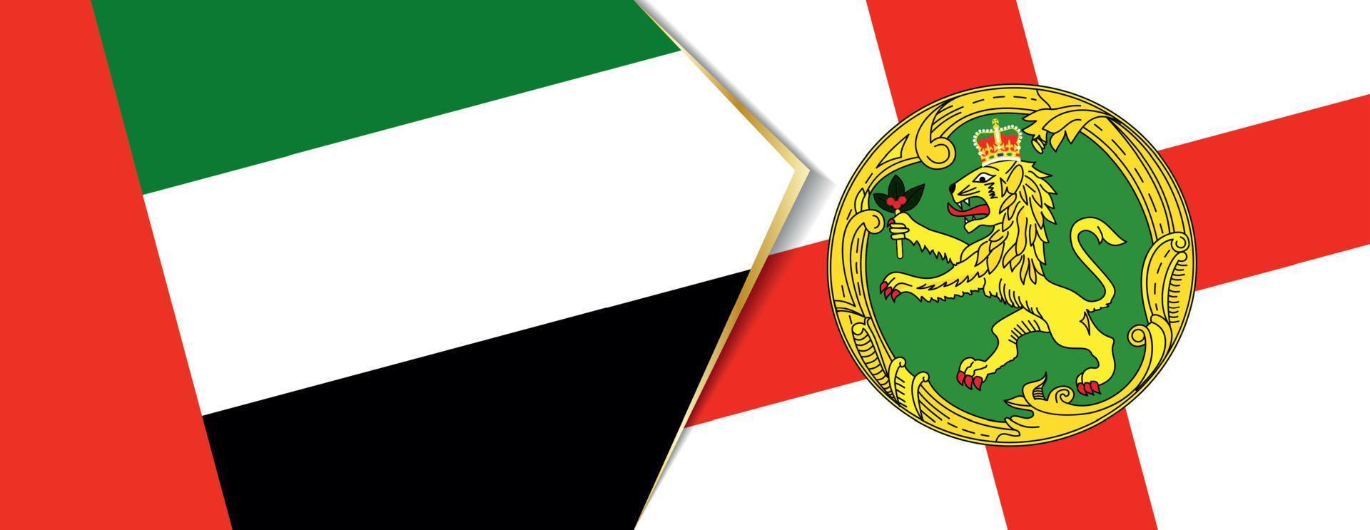 United Arab Emirates and Alderney flags, two vector flags.