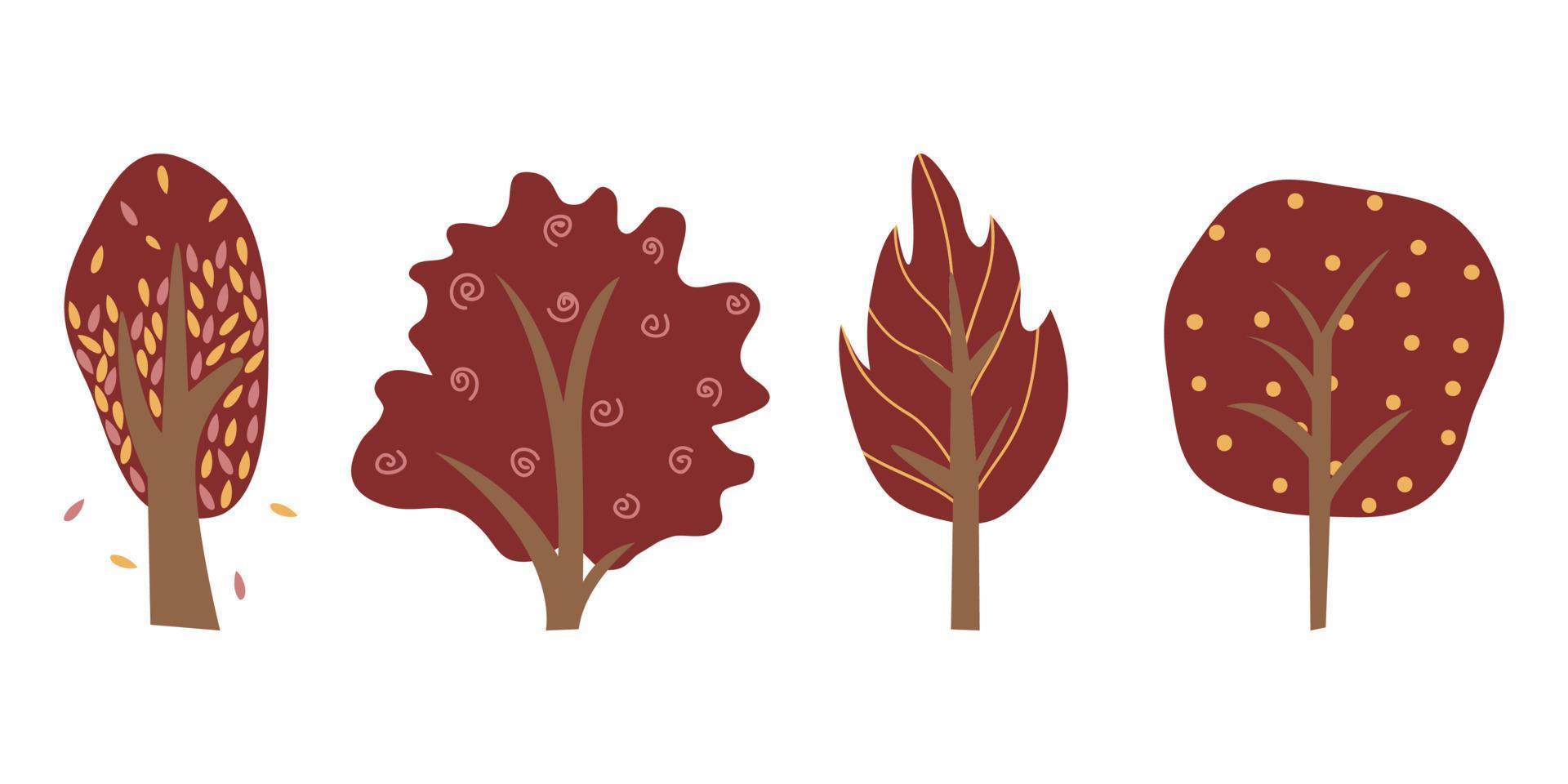 Cartoon tree illustration. Vector illustration of autumn trees on a white background.