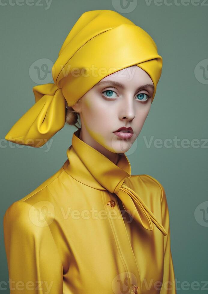 woman with yellow turban and dress photo