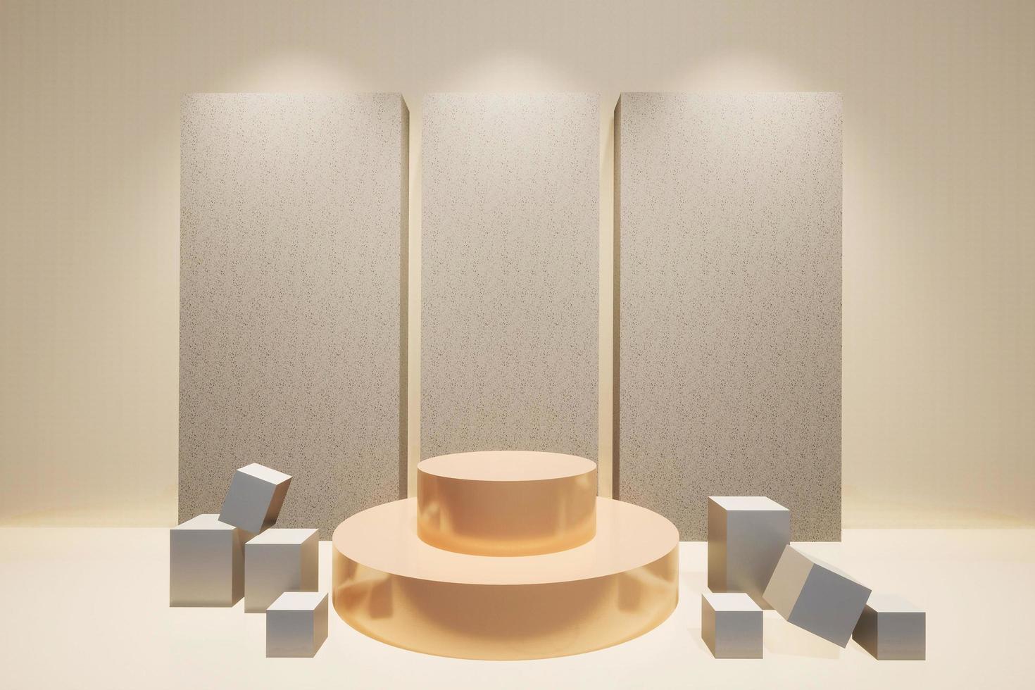 Abstract 3D  products display podium showcase  for scene with geometric shape. 3d rendering with gold stage to show cosmetic products. Lighting in luxury studio. photo