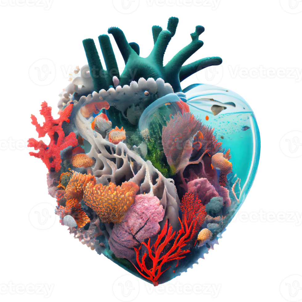 world of corals inside a heart . AI Generated png