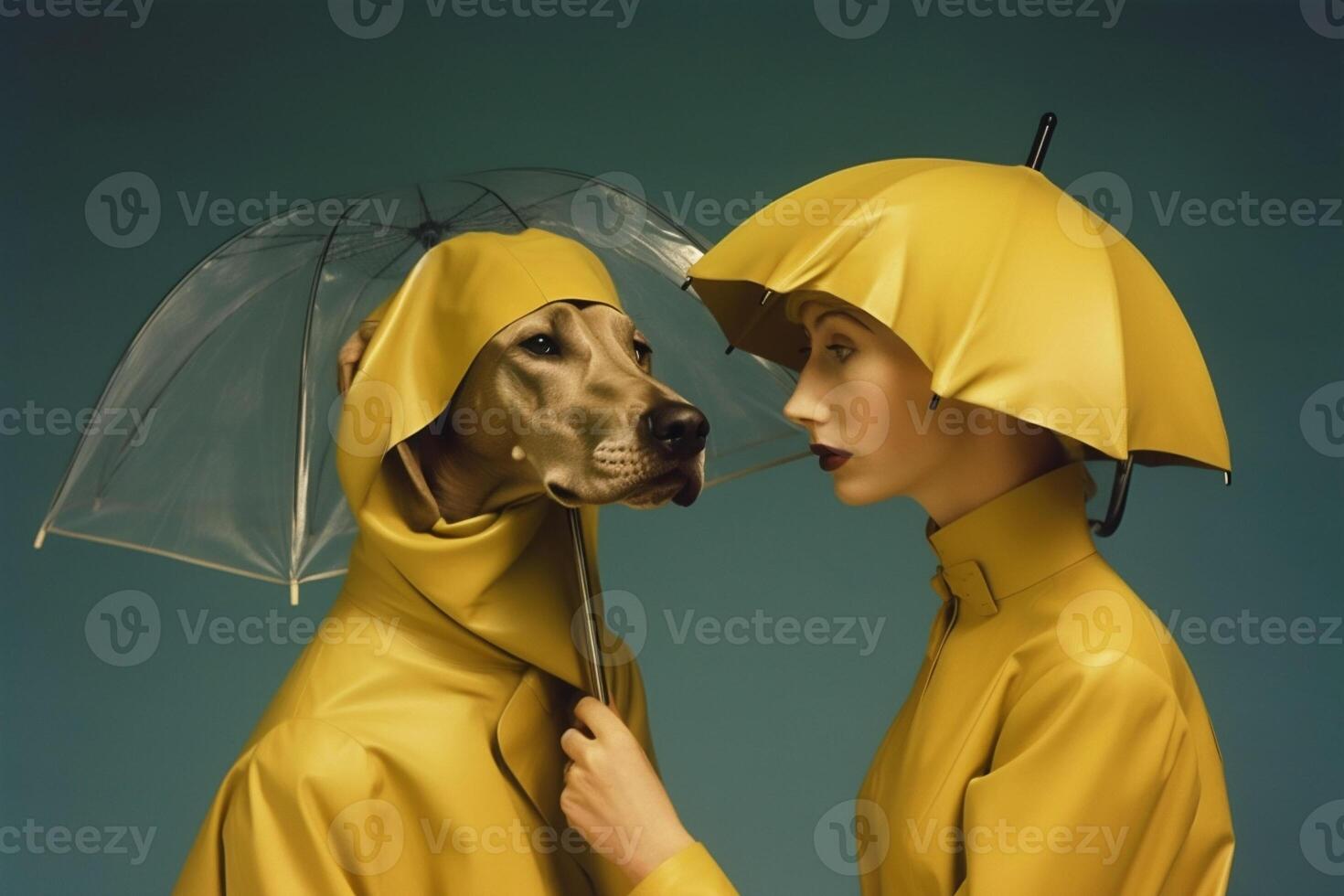 woman with Weimaraner dog in futuristic style photo