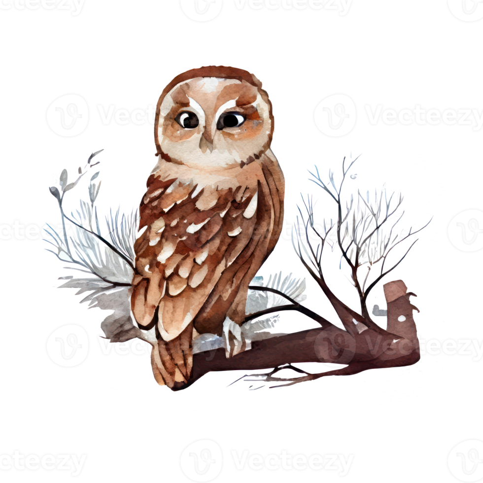 Vintage Watercolor owl . AI Generated png