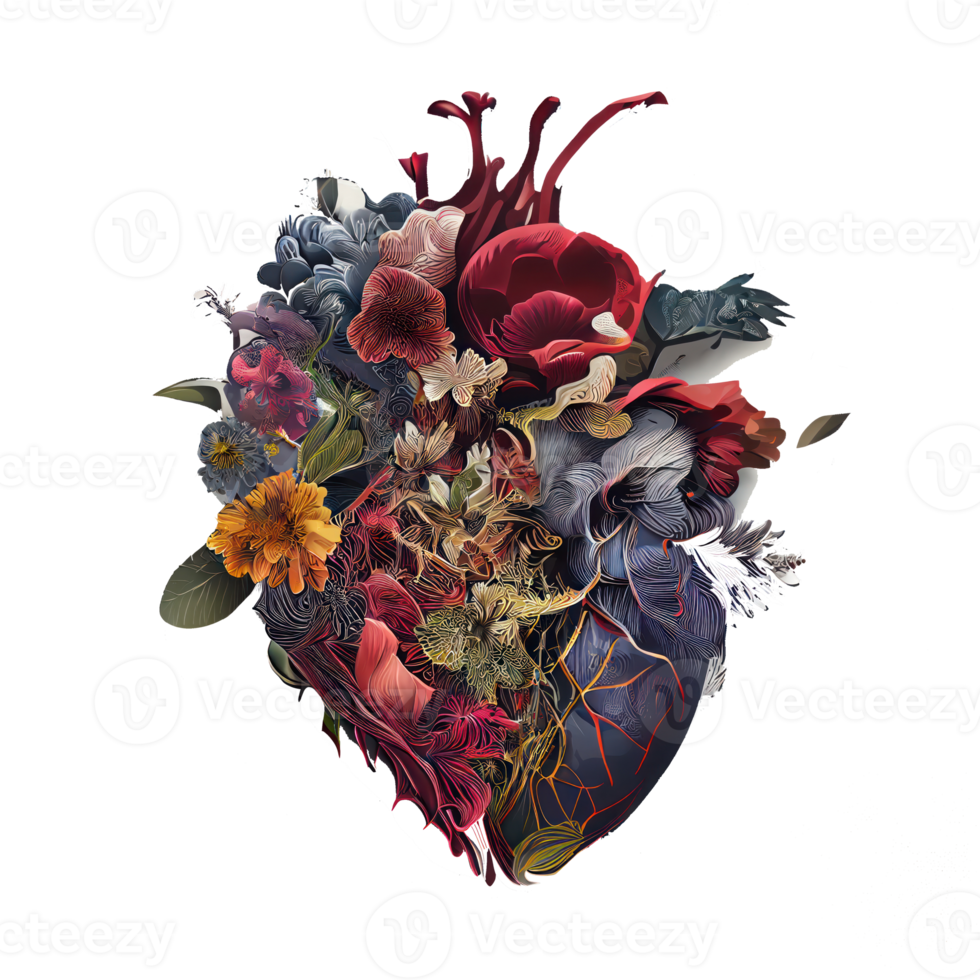 The human heart made out of beautiful flowers . AI Generated png