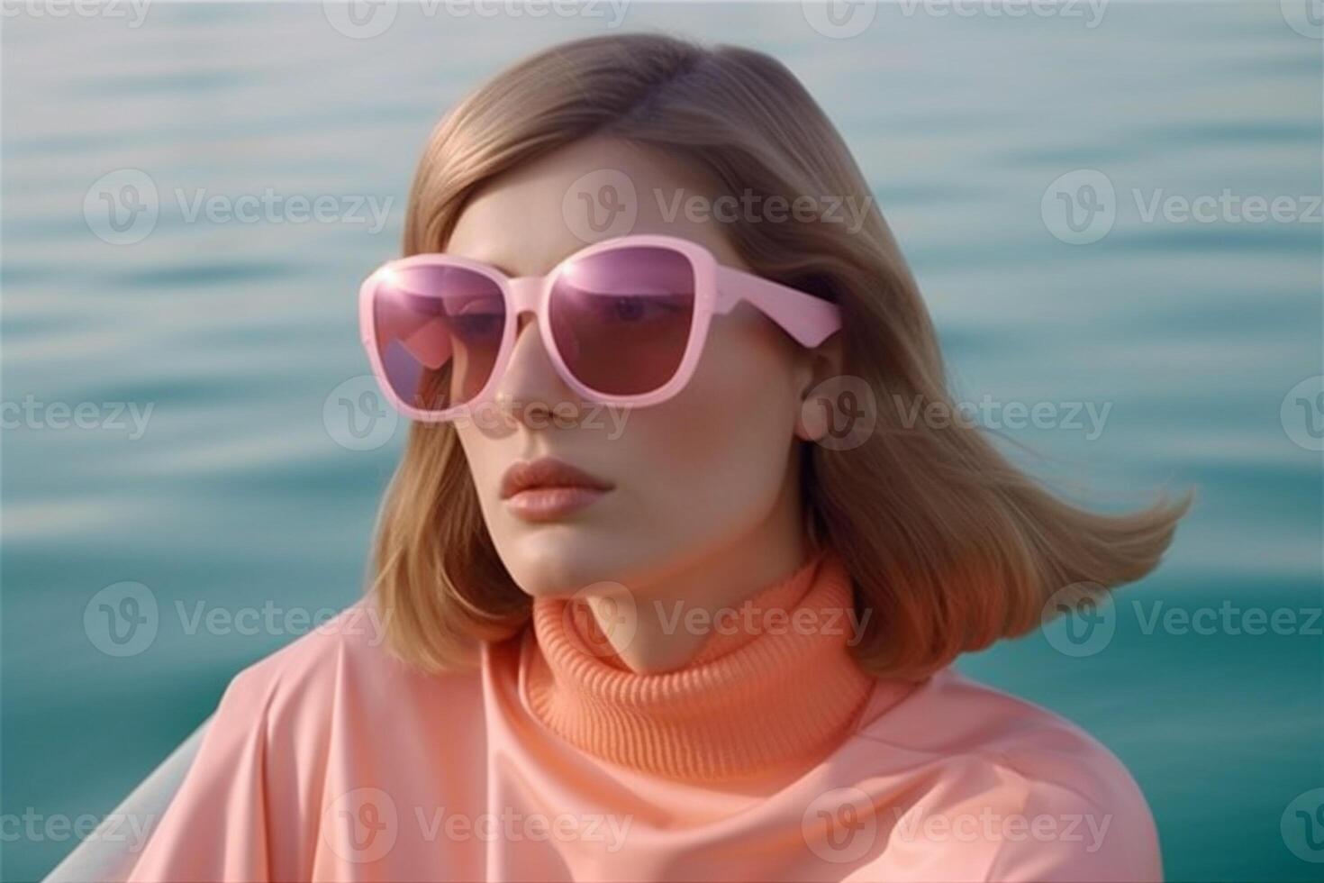 woman with pink glasses and outfit photo