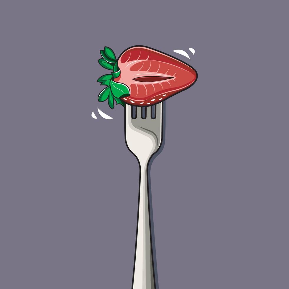 Still Life. Strawberries In Fork vector illustration pro download