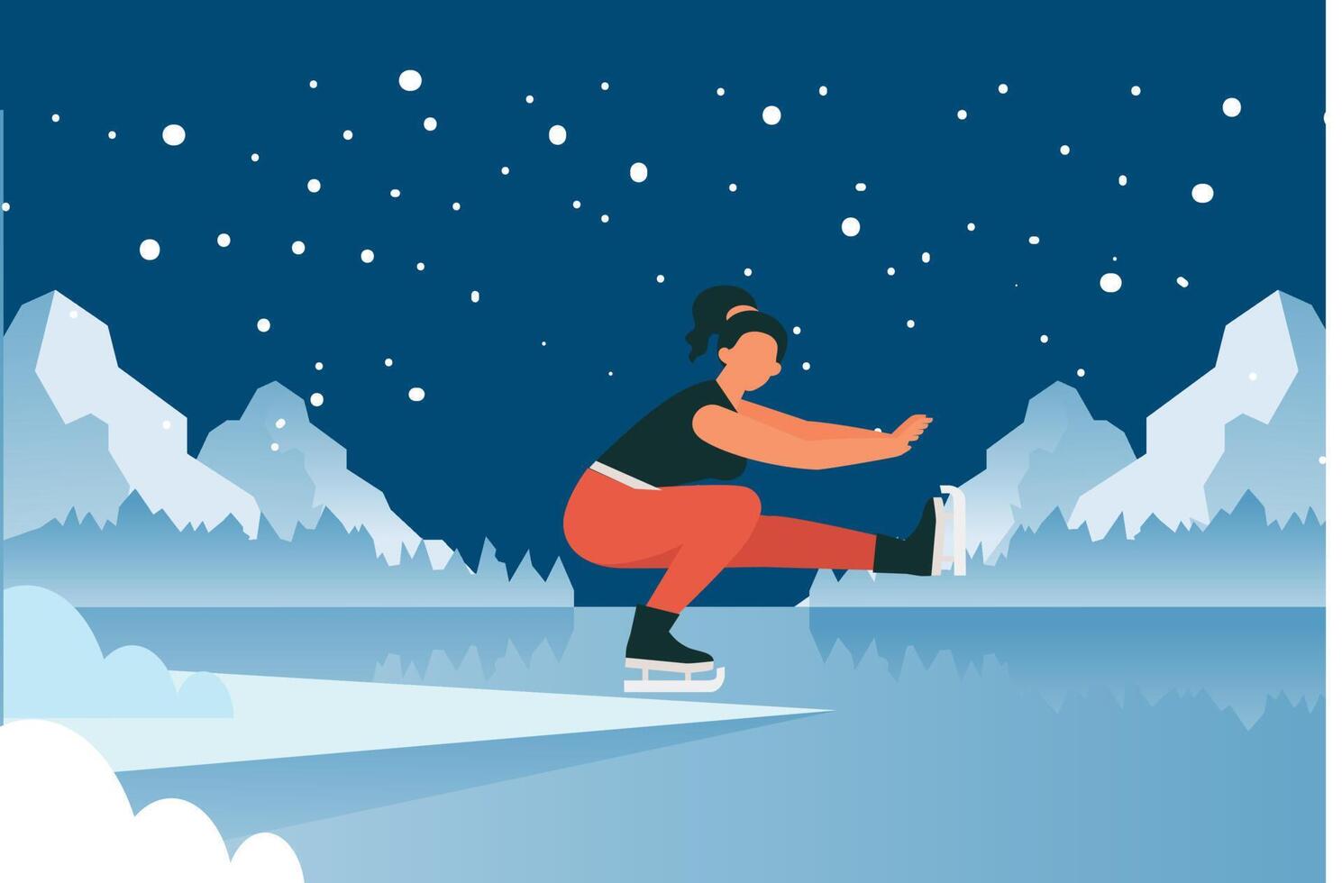 The girl is ice skating. vector