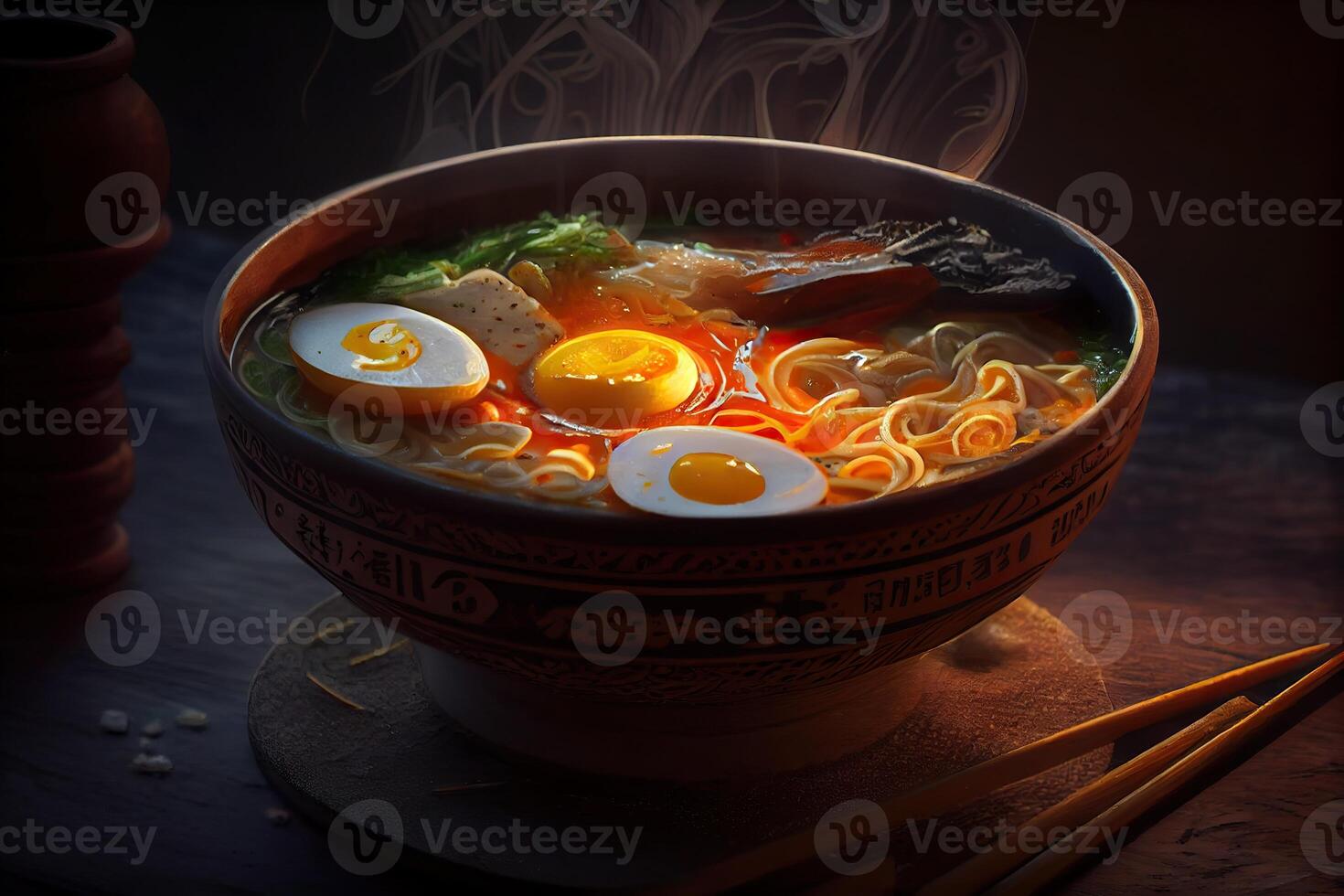 illustration of the most delicious japanese Ramen, soy sauce ramen in pork bone broth photo