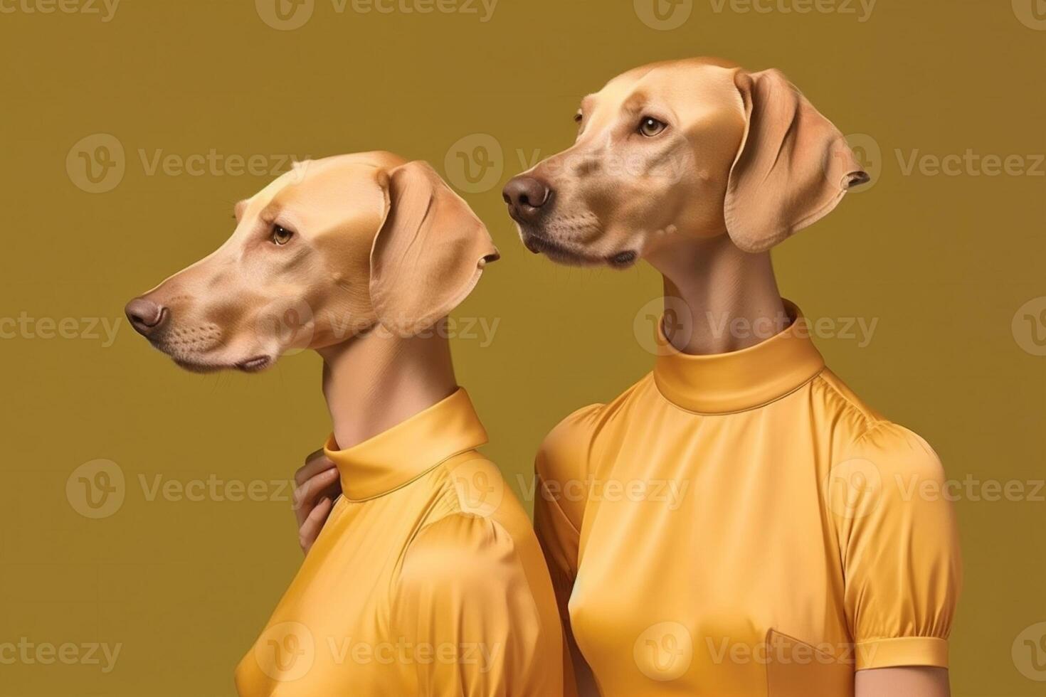 dog heads on human bodies photo