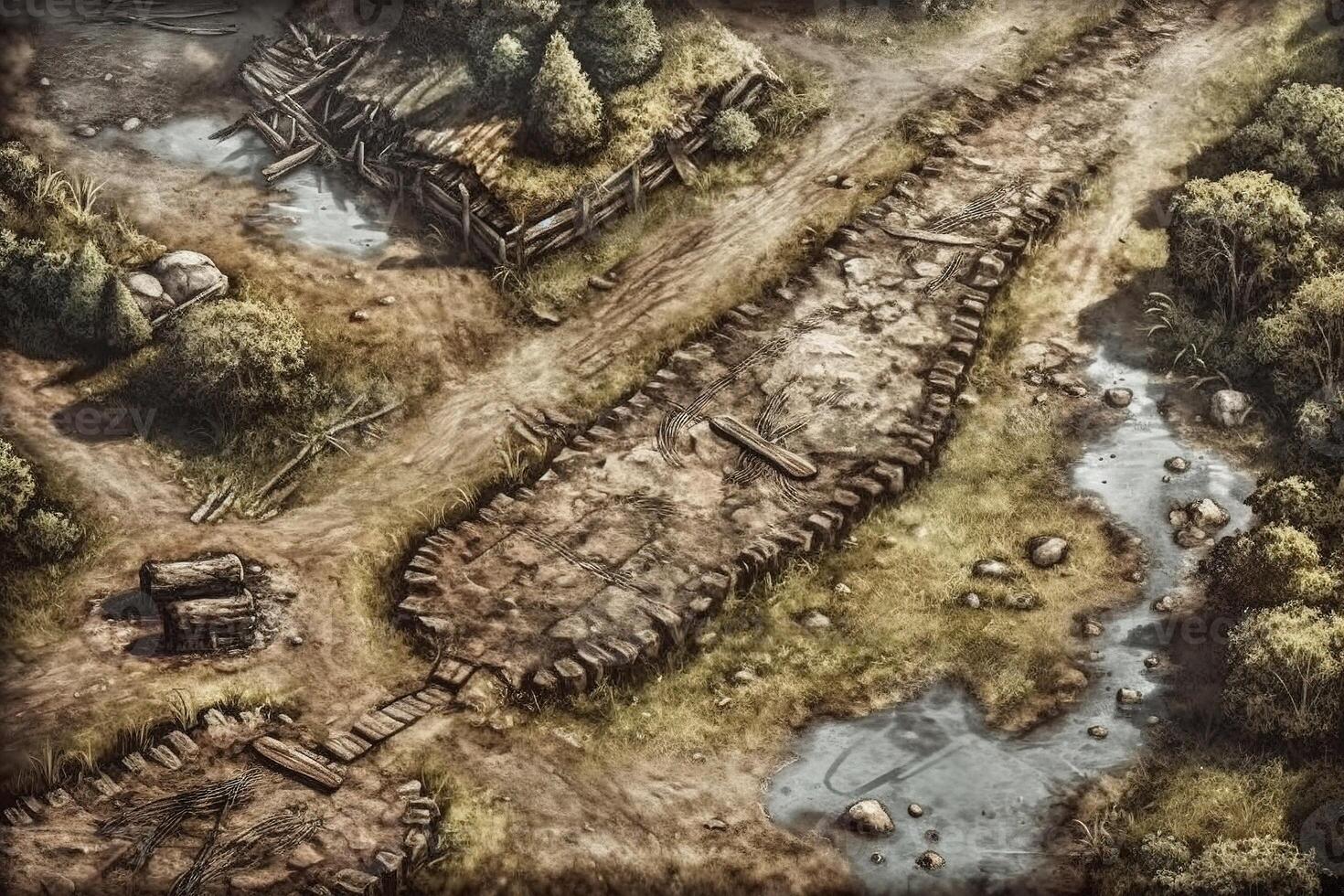 Muddy Battlefield Map Trenches Game Resources Illustration Background with photo