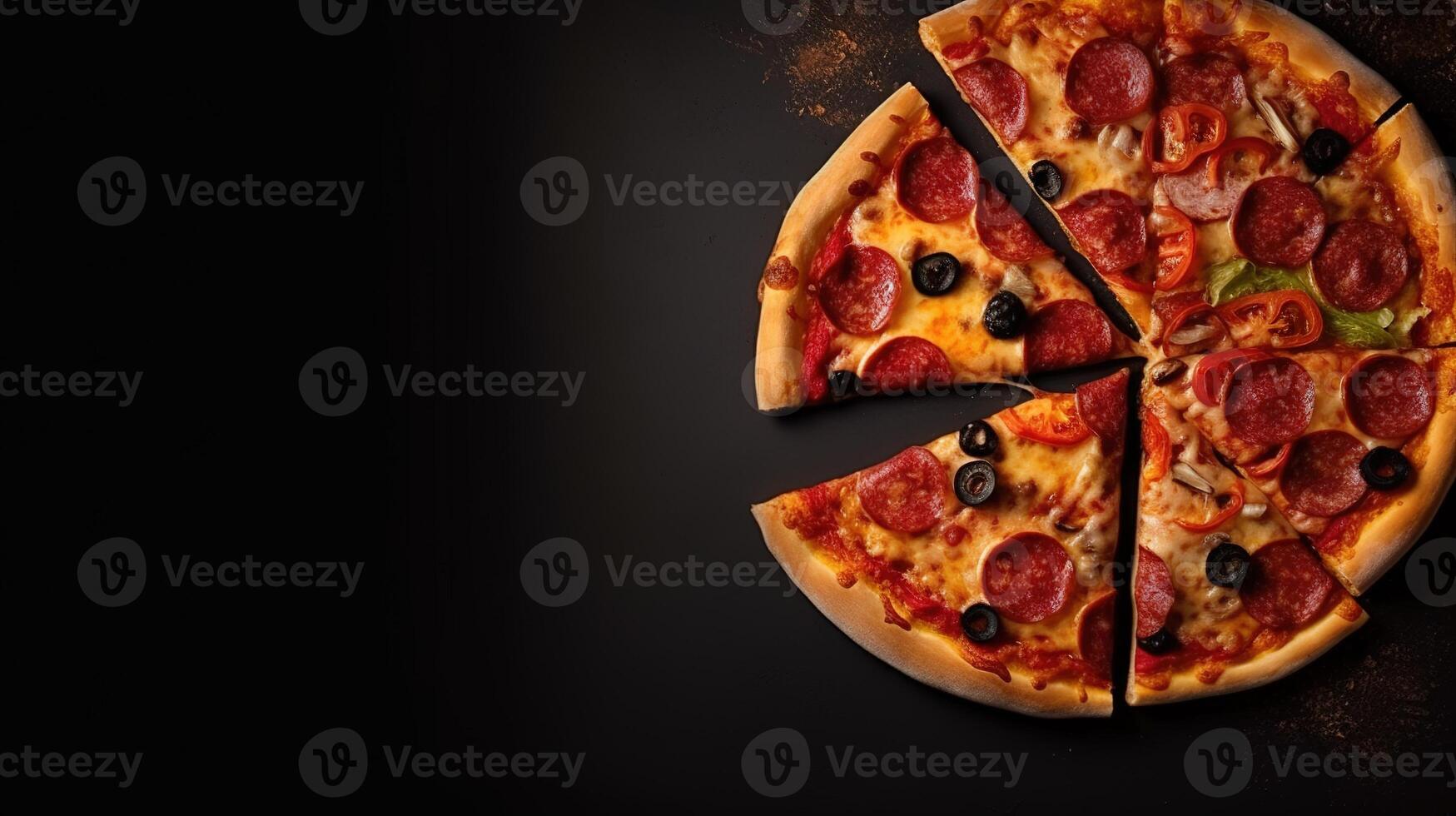 parte superior ver delicioso Pizza con texto espacio Bosquejo antecedentes con generativo ai foto