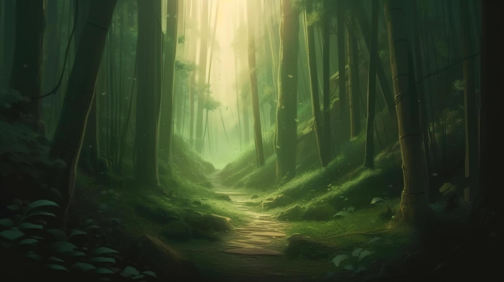 Bamboo Forest Fantasy Backdrop Concept Art Realistic Illustration Background with photo