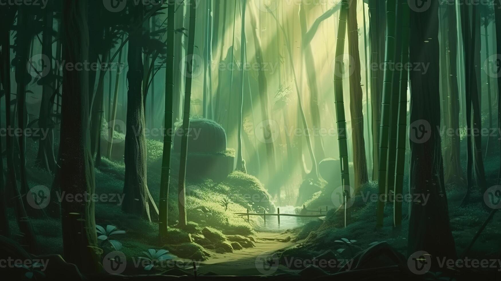 Bamboo Forest Fantasy Backdrop Concept Art Realistic Illustration Background with photo